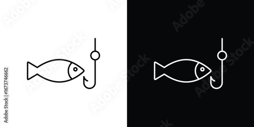 Fishing icons. simple, stroke, black icons