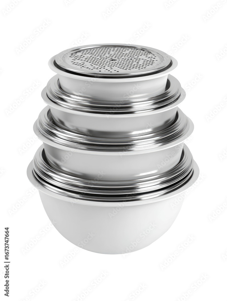 Obraz premium Stacked white bowls with metallic lids