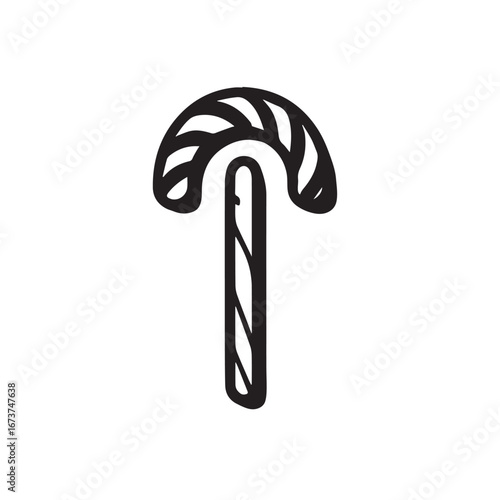 Vector art of a black and white illustration of a candy cane, isolated on a