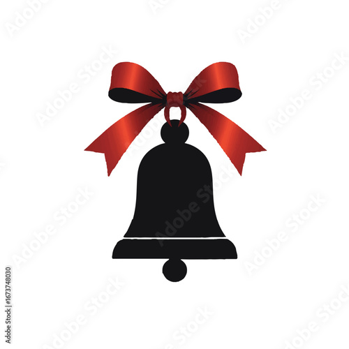 Vector art of a black silhouette of a christmas bell with a red ribbon bow, isolated on a, symbolizing the holiday season and festive celebrations