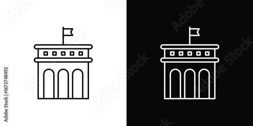 City hall building icons. simple, stroke, black icons