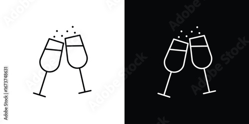 champagne glasses icons. simple, stroke, black icons