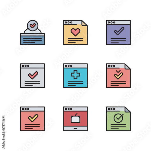 Colorful icons display content creation in digital space