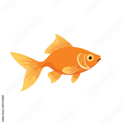 Minimalist flat vector of a goldfish swimming in water