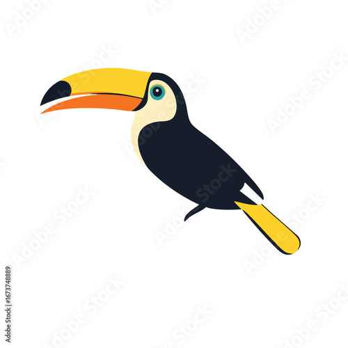 Minimalist flat vector of a toucan with a colorful beak