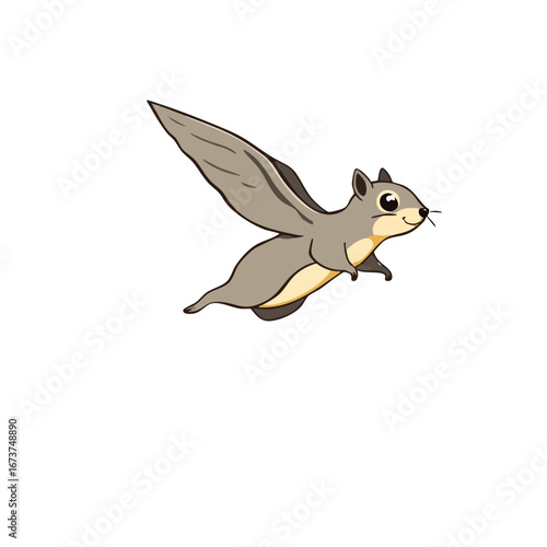 Clean vector art of a flying squirrel gliding
