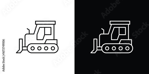 Bulldozer icons. simple, stroke, black icons