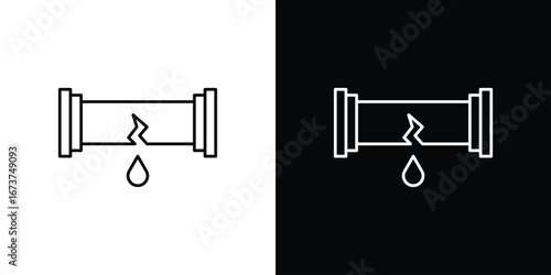 Broken pipe icons. simple, stroke, black icons