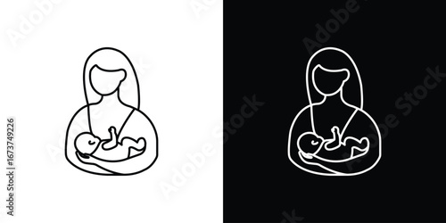 Breastfeeding icons. simple, stroke, black icons