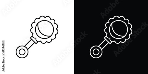 baby rattle icons. simple, stroke, black icons