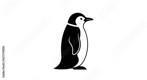 Simple Black and White Penguin Illustration Standing Profile.