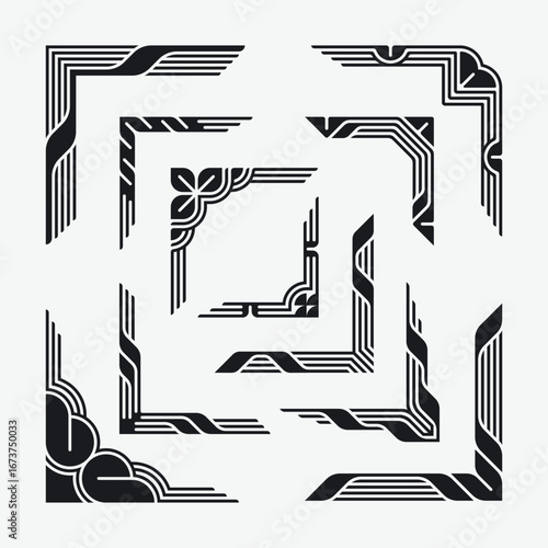 Art Deco Geometrical graphical Corners Vector Set