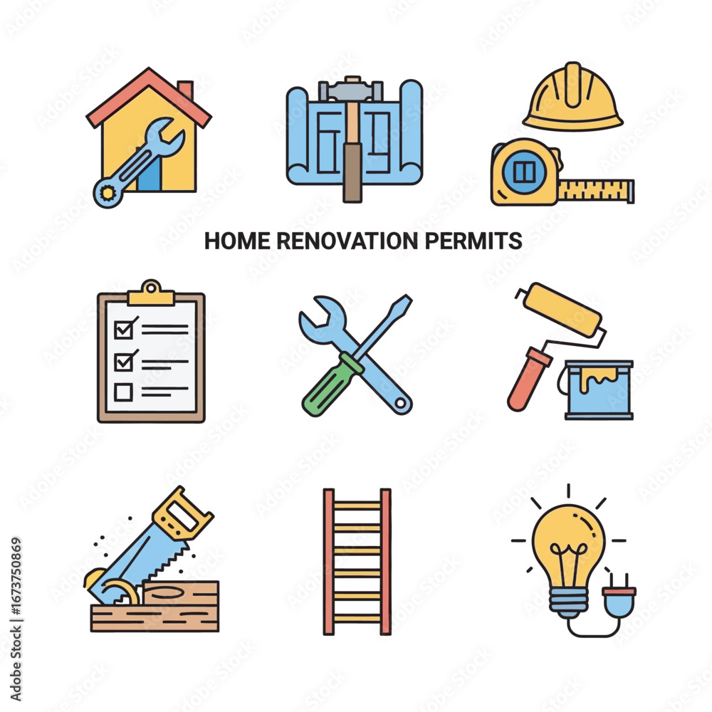 Fototapeta premium Tools signify home renovation project tasks checklist icons set