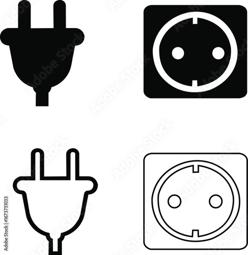 electric pulg and socket. uk electrical cord power outlet symbol vector illustration on transparent backgroun. stock vector