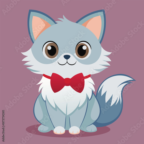 Cute Fluffy Animal with Red Bow Tie