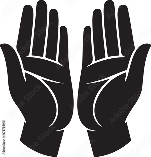 Praying Hands Silhouette, Symbol of Faith and Devotion. A simple, impactful silhouette of two hands raised in prayer.