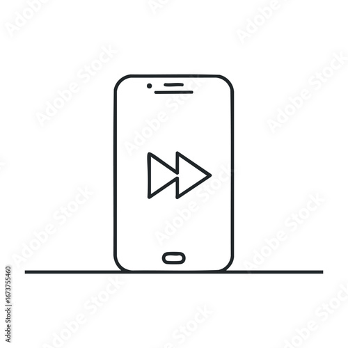 Smartphone with fast forward icon digital environment graphic design minimalist viewpoint technology concept. Vector illustration