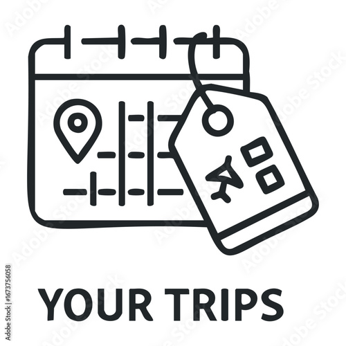 Plan your trips travel calendar with tags for efficient itinerary management organized environment creative viewpoint. Vector illustration
