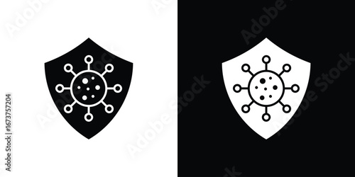 Virus protection shield icon symbol logo. Graphic template.
