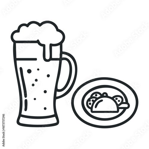 Enjoying beer and food pairing at a cozy restaurant kitchen culinary experience indoor dining gourmet culture. Vector illustration