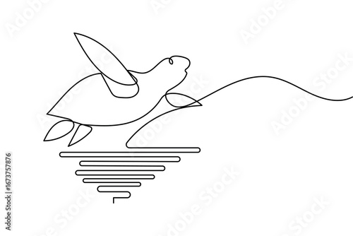 Minimalist turtle outline in continuous one line drawing isolated vector illustration
