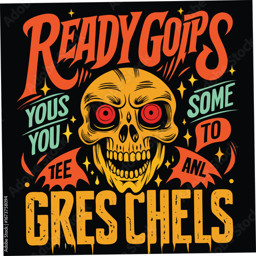 Spooky Retro Skull Graphic Illustration