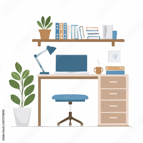 Organized and productive modern home office workspace with laptop, ergonomic chair, and essential desk items