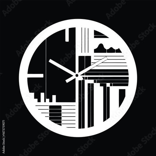 Wall Clock Symbol  Black and White Vector
