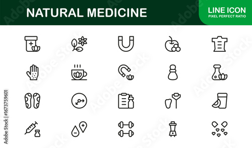 Outline icons for natural medicine, herbal therapy, and holistic health. Enhance healthcare apps, websites, and presentations with premium, clean visuals.