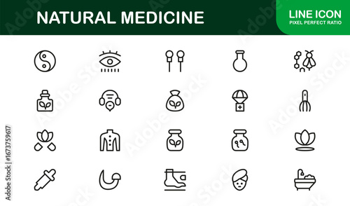 Minimal flat icons for natural medicine and holistic health. Enhance professional healthcare presentations, websites, and apps with versatile, premium wellness graphics.
