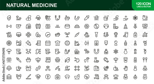 Natural medicine icons in flat design. Enhance wellness, holistic health, and professional presentations with premium, versatile graphics for apps, websites, and healthcare projects.