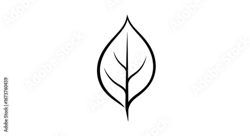 Simple Black Outline of a Single Leaf with Veins.