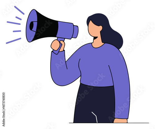 Woman using a megaphone to make an announcement.