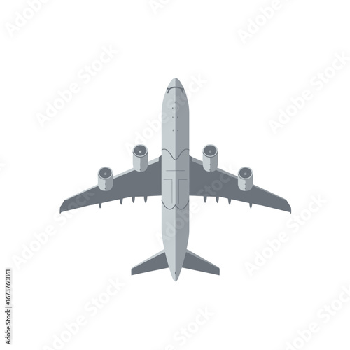 Airplane Top view Minimalist style Gray color Commercial airliner Transportation concept