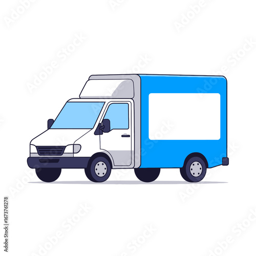 Delivery truck simple line drawing blue and white blank panel for advertisement modern logistics