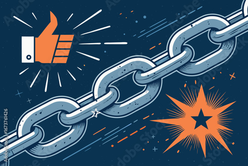 Vibrant poster depicts a shattered digital chain, signifying struggle against oppression and a fight for liberation.
