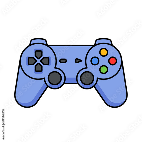 Blue game controller simple vector style gaming device for entertainment and leisure