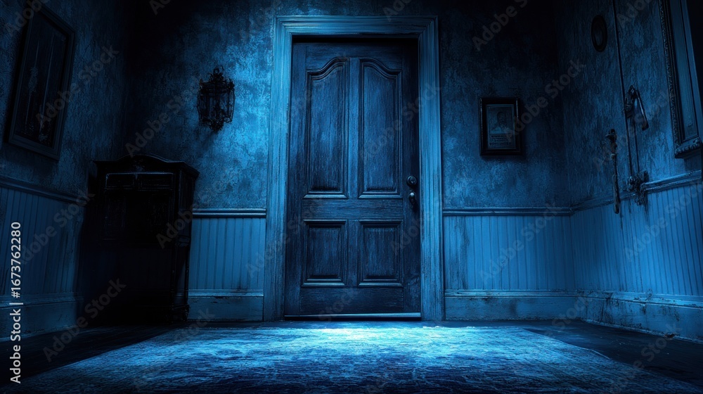 Fototapeta premium Haunted house hallway door night mystery thriller