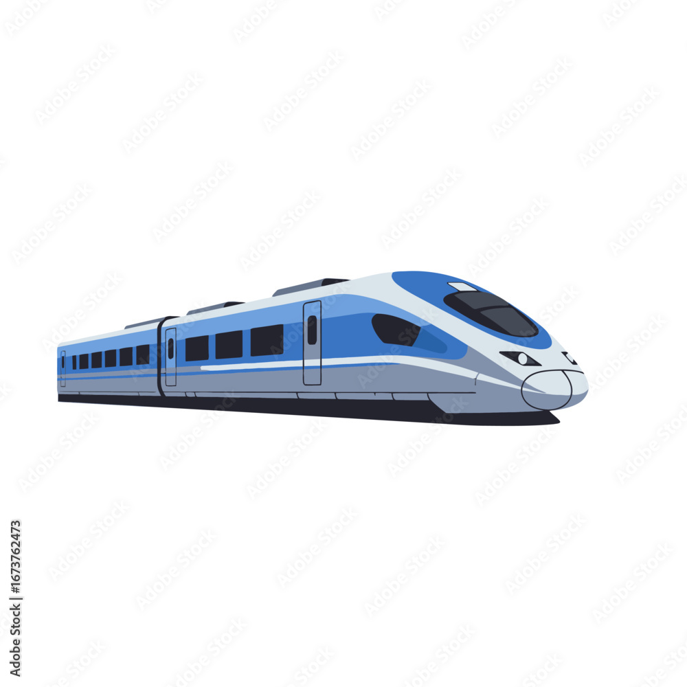 Fototapeta premium High speed train digital painting sleek modern blue and white transportation technology