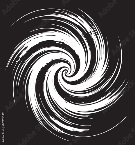 Abstract white spiral vortex with dynamic brush strokes against a dark background creating a sense of motion and energy