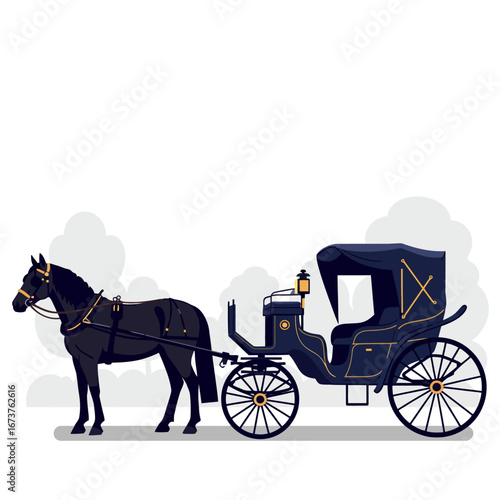 Horse Drawn Carriage Vintage Style Black and Gold Trim Transportation