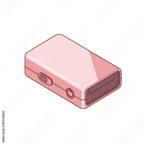 Pink portable recorder isometric style audio recording device technology concept