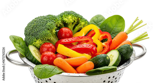vibrant veggie harvest a rainbow of freshness in a metal colander