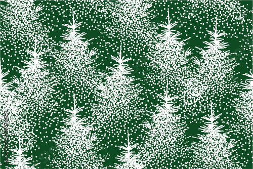 Winter Seamless Pattern with Fir Trees and Pines in Snow. Coniferous Forest. Christmas Decoration. Vector illustration