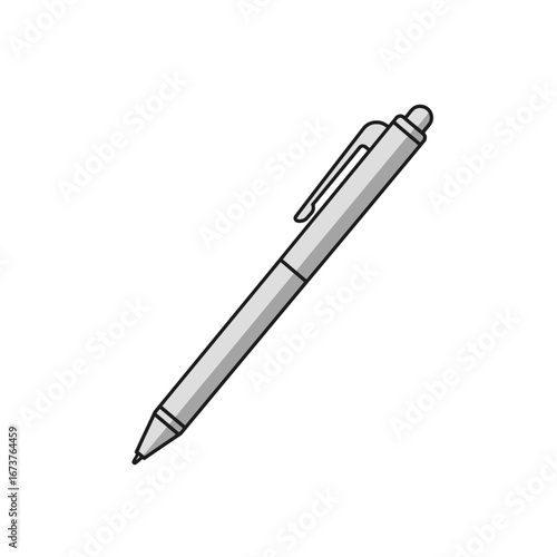 Silver pen simple line drawing office supply writing tool stationery item minimalist style