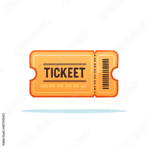 Orange ticket with the word TICKT in bold letters and a perforated stub