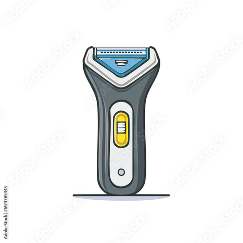 Modern Electric Shaver Illustration for Grooming and Hygiene, Gray and White Cordless Trimmer with Full Battery Level