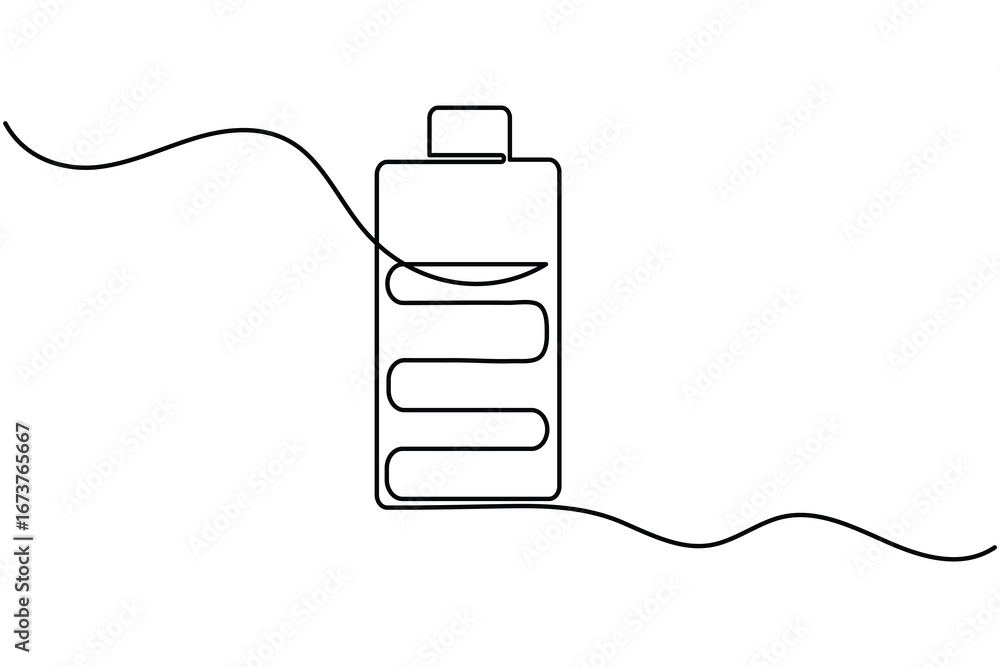 Obraz premium Charging battery icon continuous one line drawing with lightning bolt on white background 