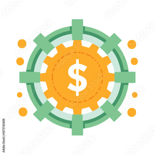 Financial System Concept: Dollar Symbol Within a Gear Mechanism