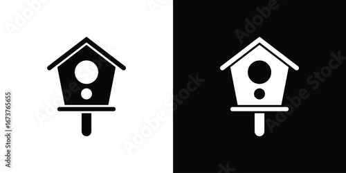 Bird house icon symbol logo. Graphic template.